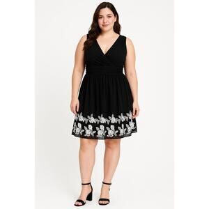 Whimsygoth Black Tulle Dress with White Floral Trim Women’s 14 Dark Romance